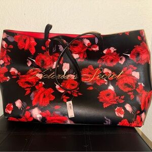 Victoria's Secret Black and Red Floral Tote